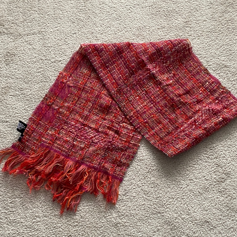 Red and Pink Fringed Scarf